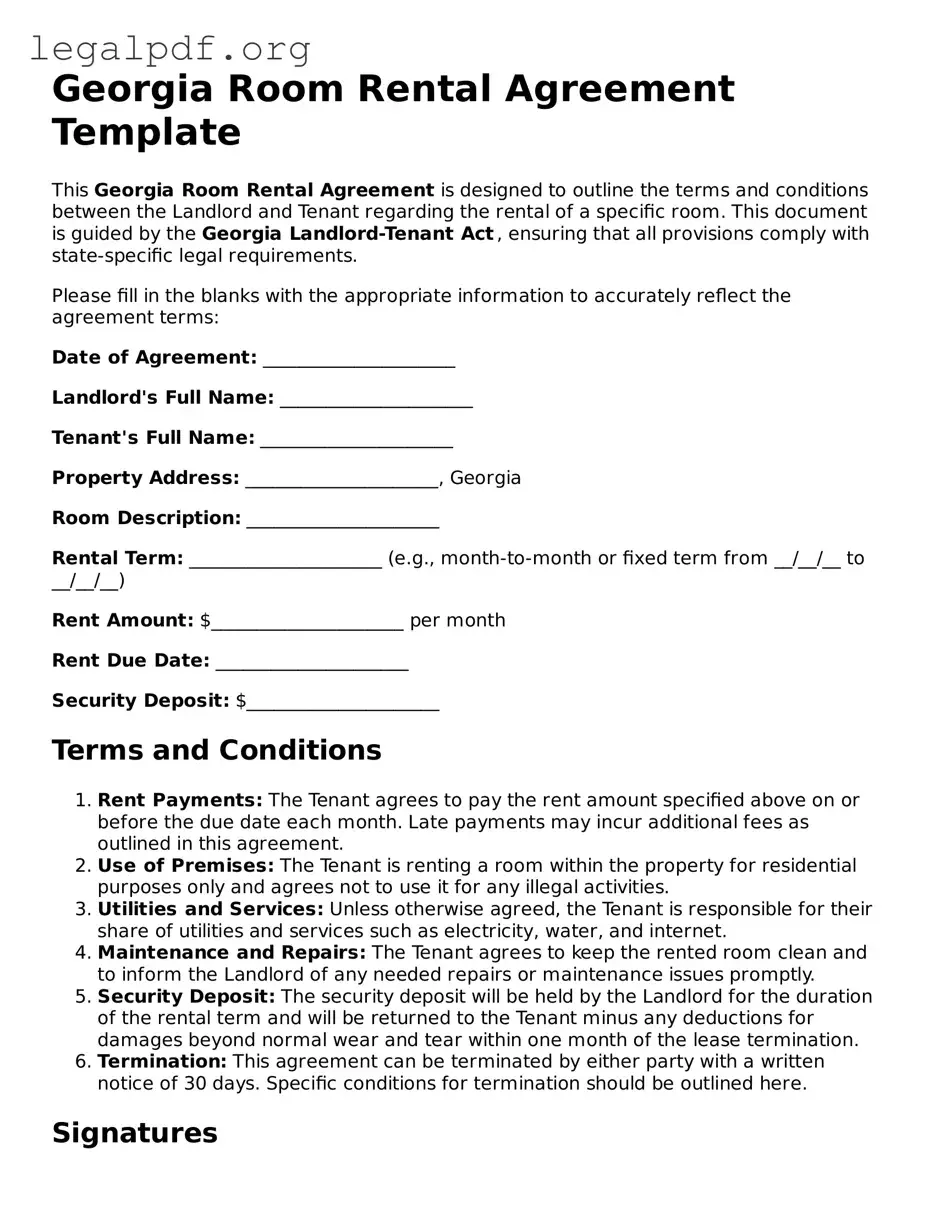 Valid  Room Rental Agreement Template for Georgia