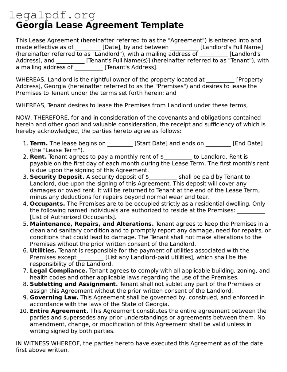 Valid  Lease Agreement Template for Georgia