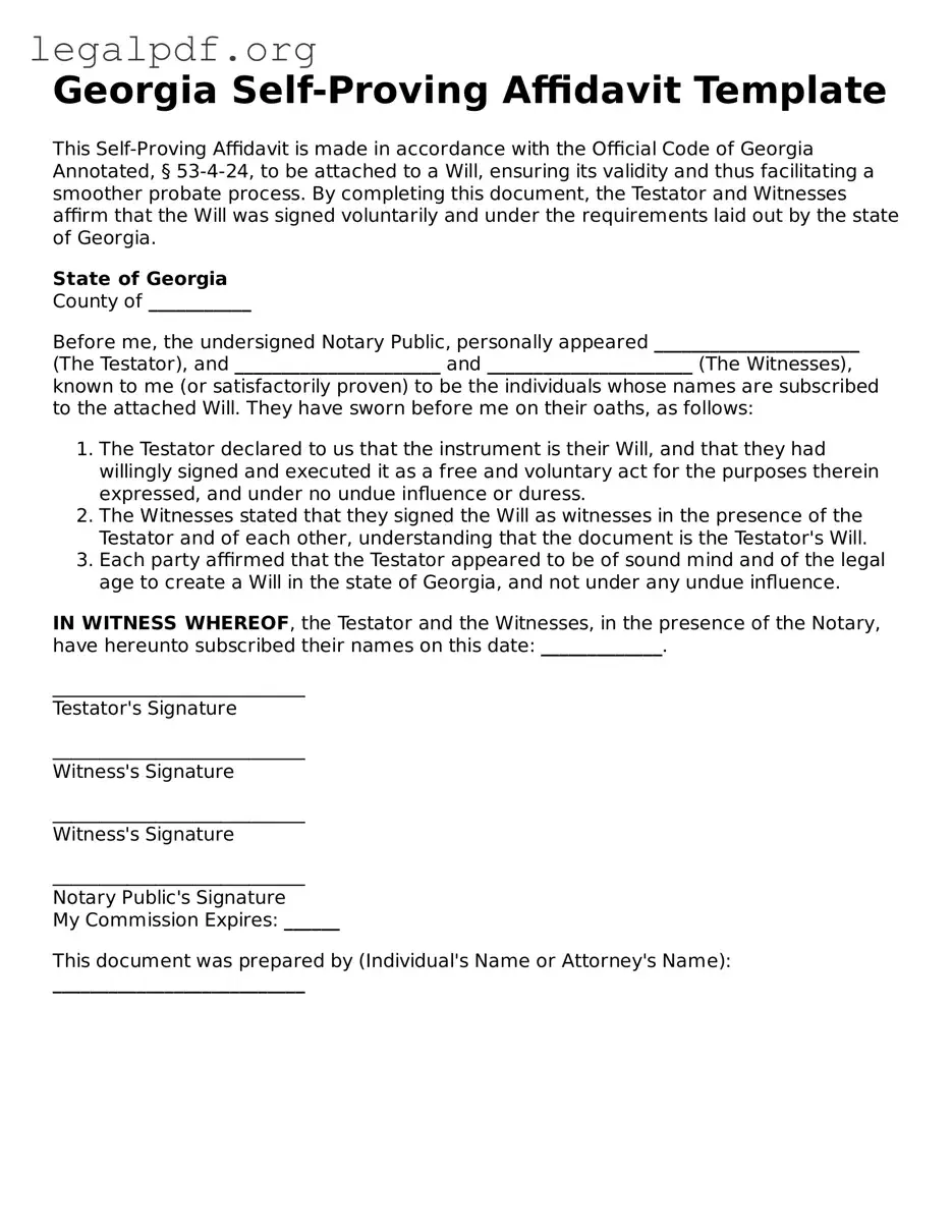 Valid  Self-Proving Affidavit Template for Georgia