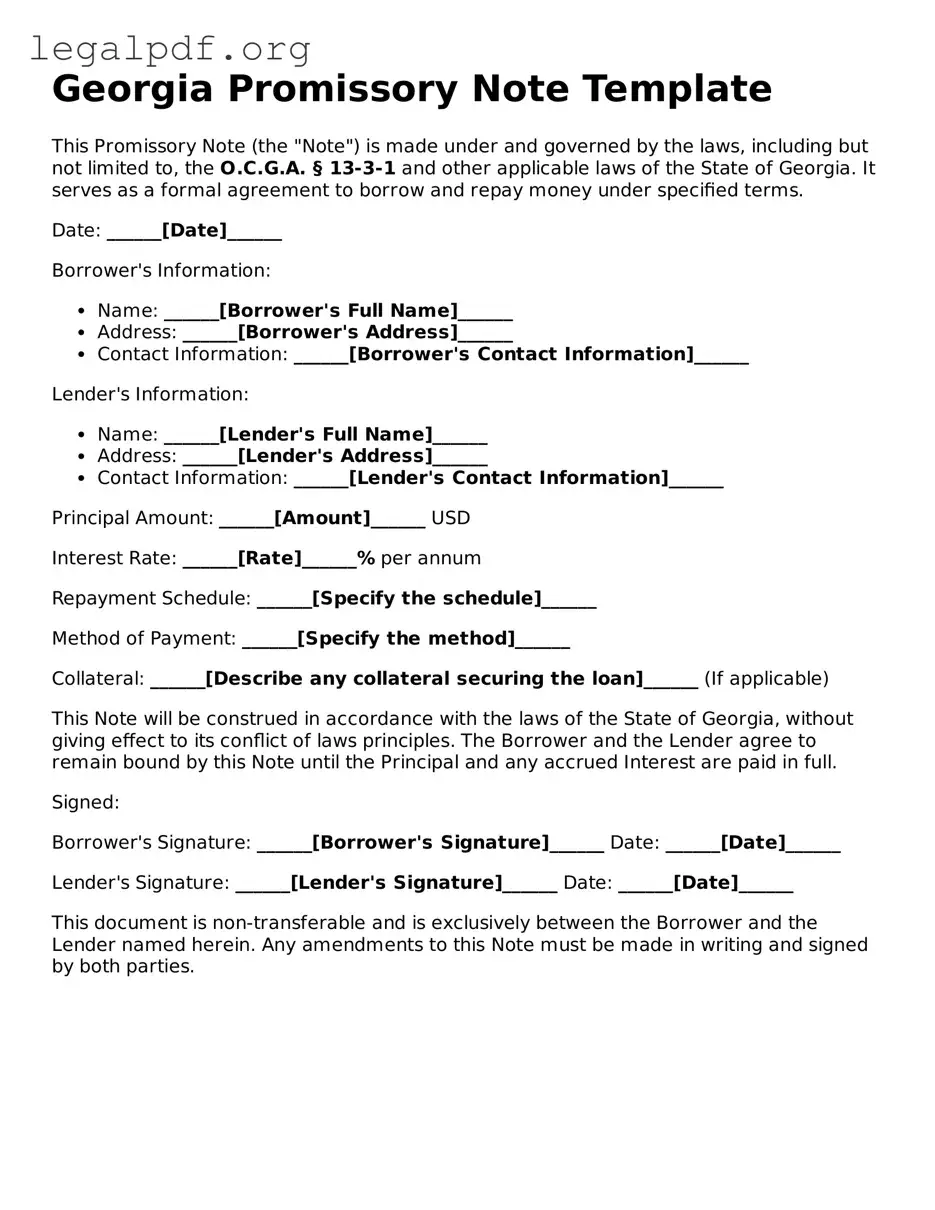 Valid  Promissory Note Template for Georgia