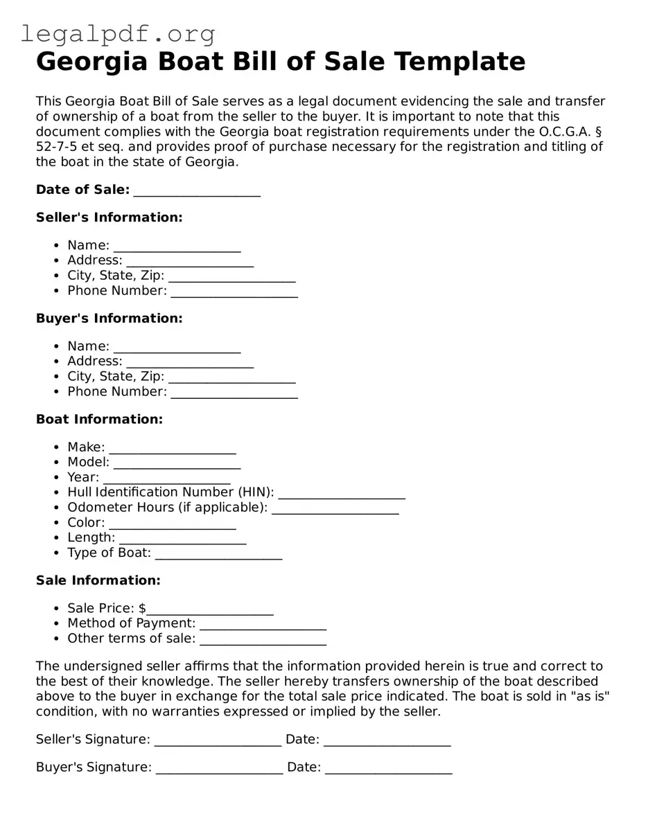Valid  Boat Bill of Sale Template for Georgia