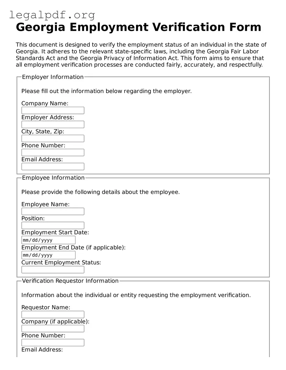 Valid  Employment Verification Template for Georgia
