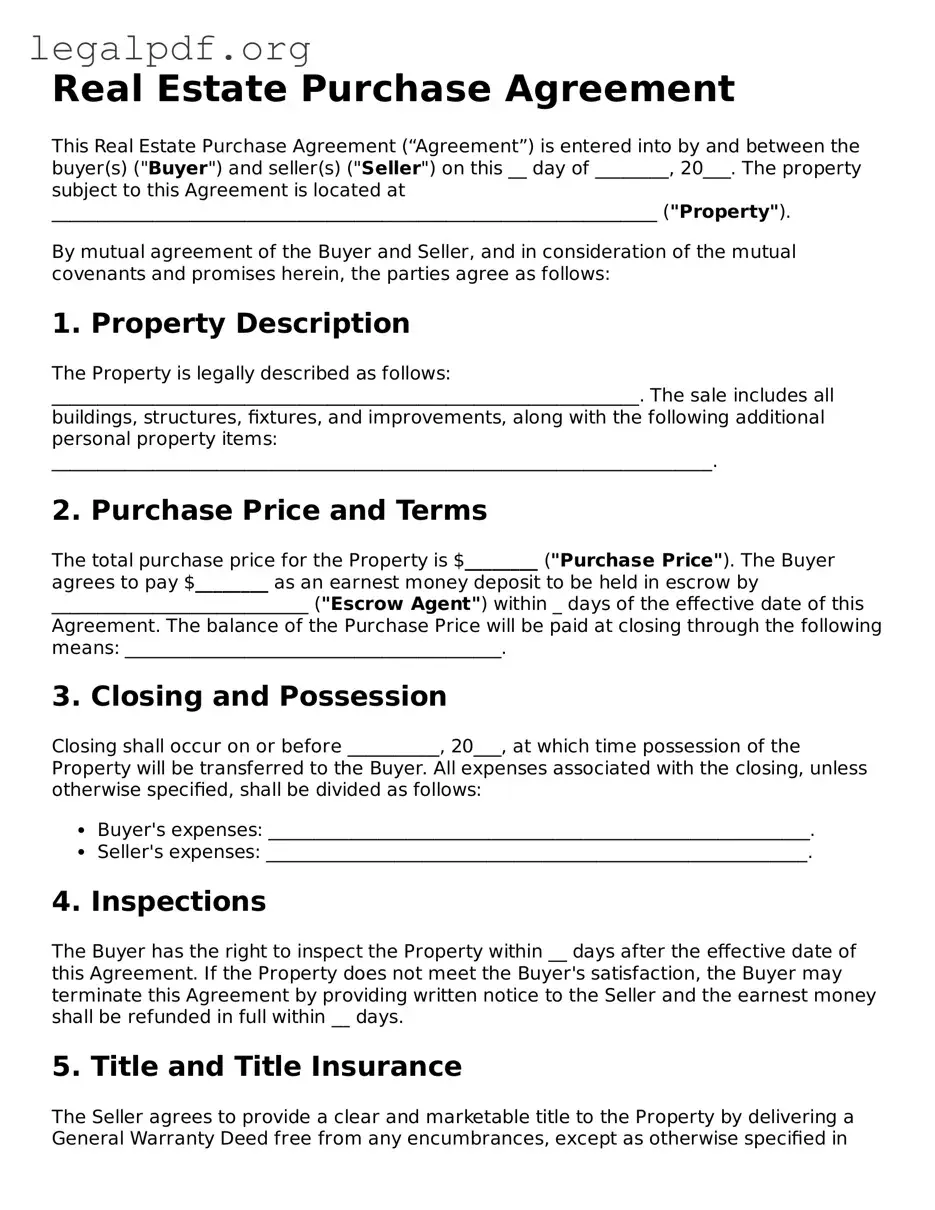 Blank Real Estate Purchase Agreement Document