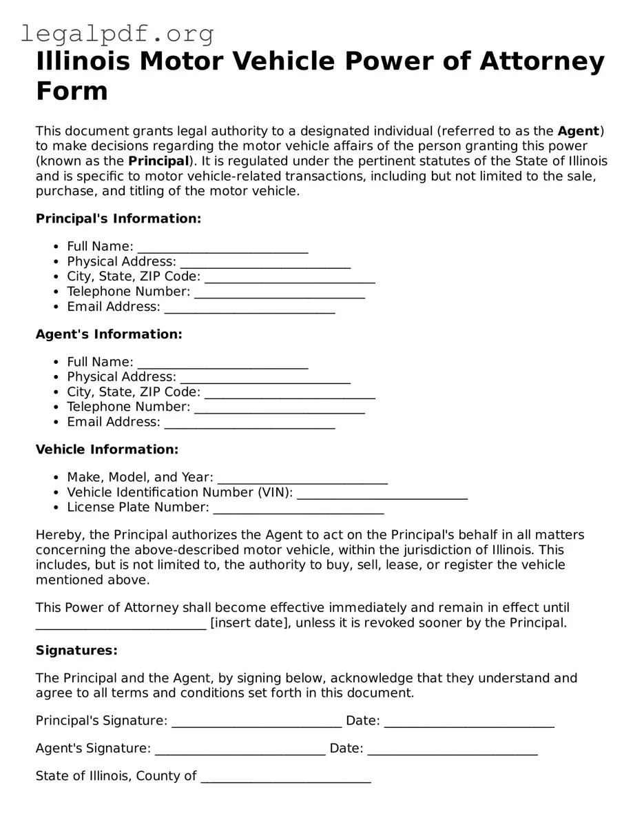 Valid  Motor Vehicle Power of Attorney Template for Illinois
