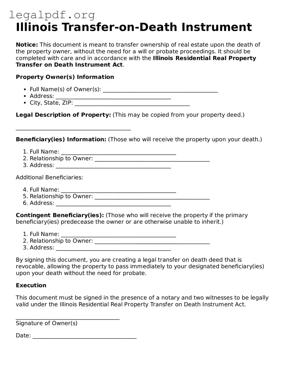 Valid  Transfer-on-Death Deed Template for Illinois