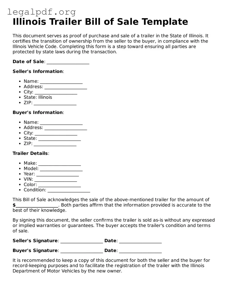 Valid  Trailer Bill of Sale Template for Illinois