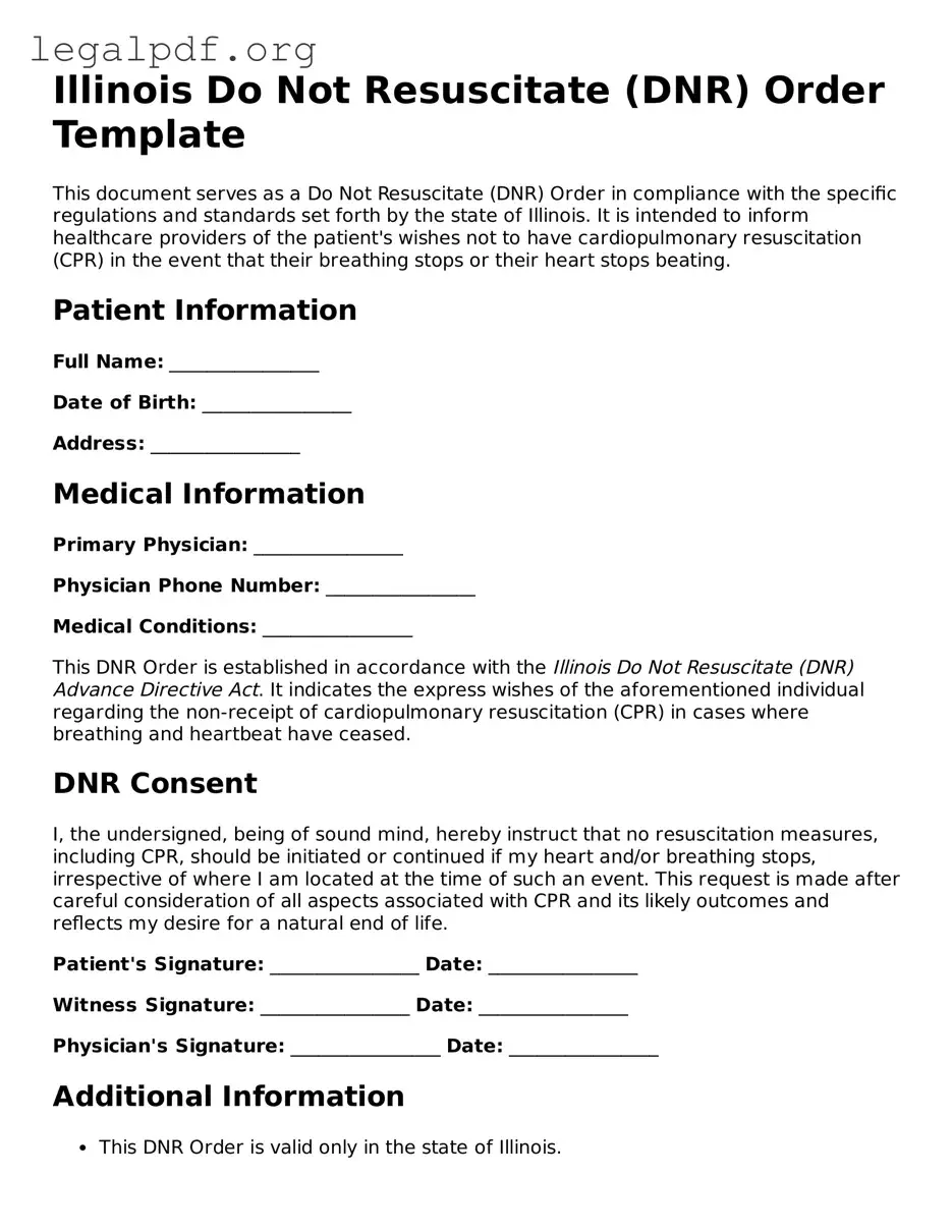 Valid  Do Not Resuscitate Order Template for Illinois