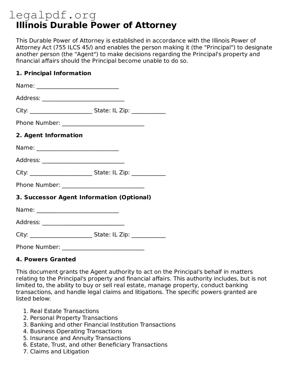 Valid  Durable Power of Attorney Template for Illinois