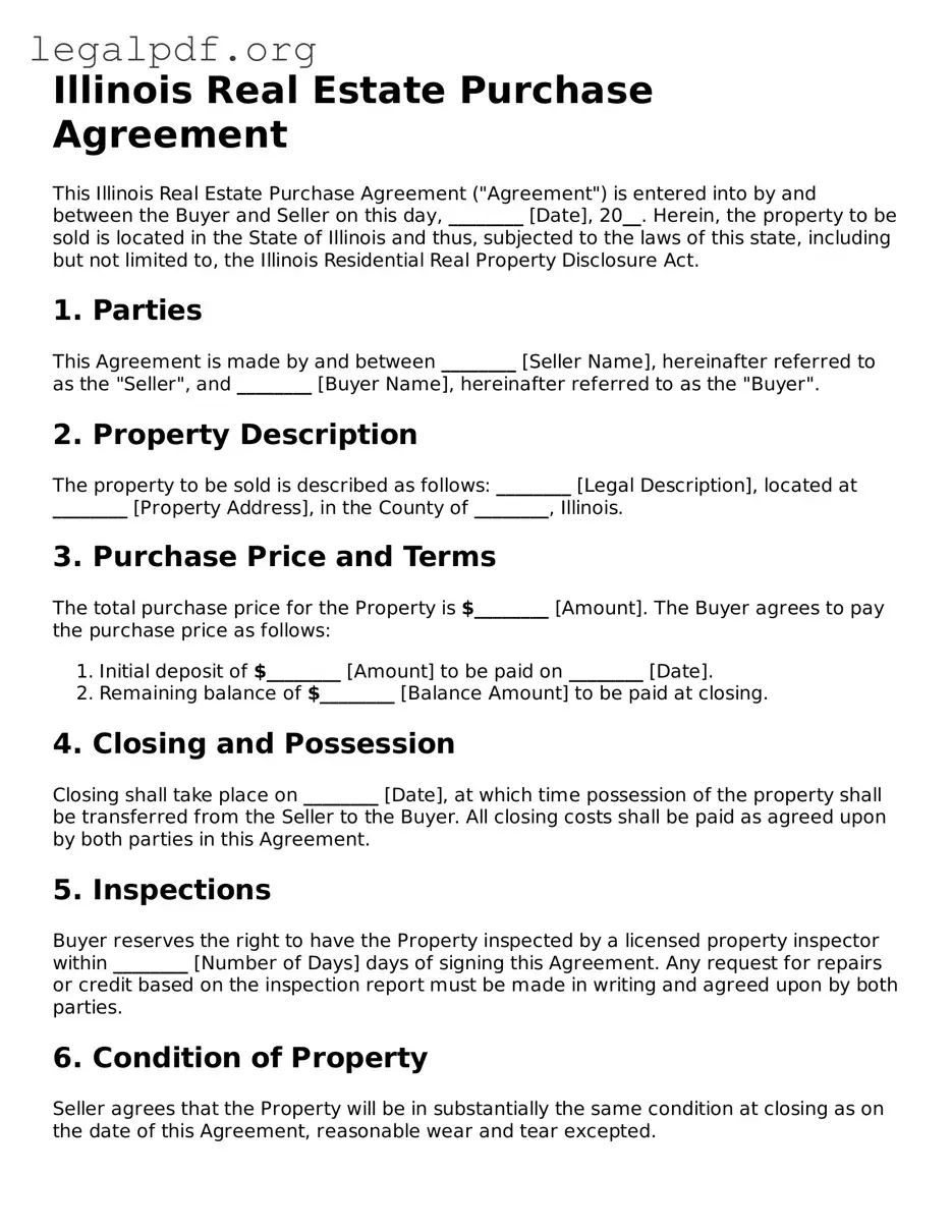 Valid  Real Estate Purchase Agreement Template for Illinois
