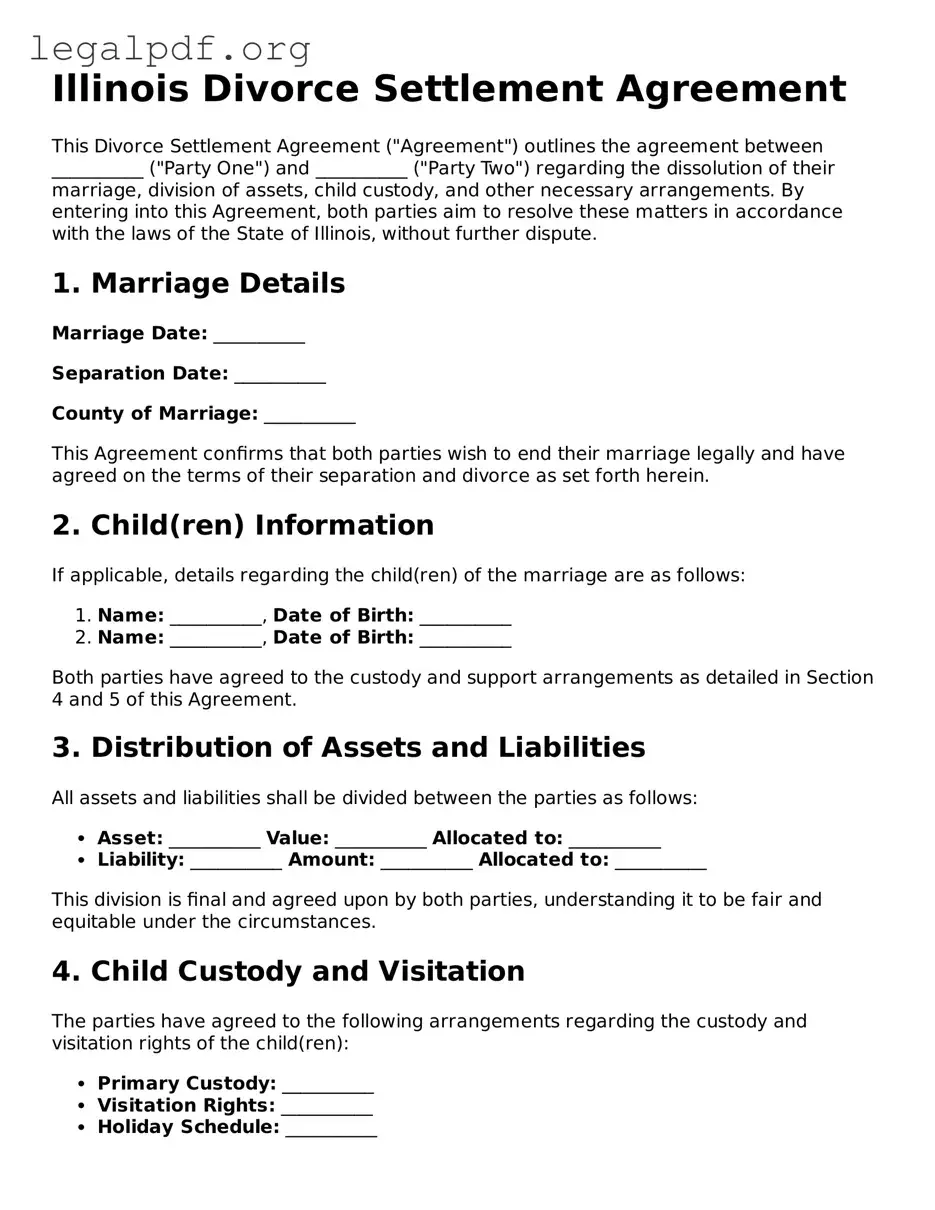 Valid  Divorce Settlement Agreement Template for Illinois