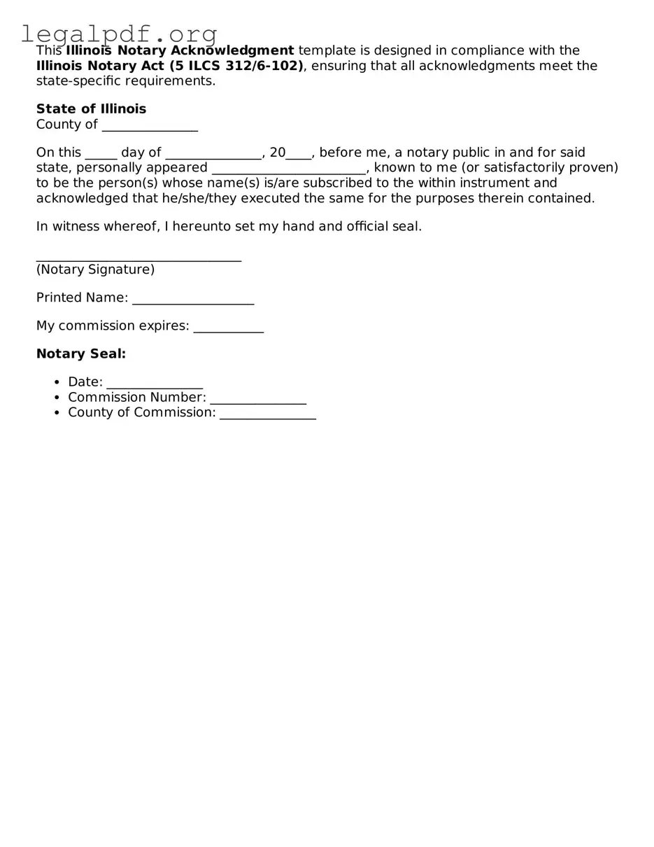 Valid  Notary Acknowledgement Template for Illinois