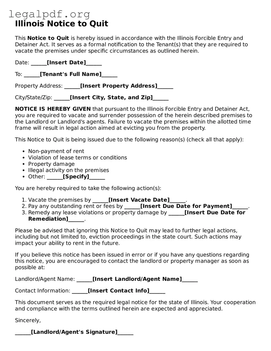 Valid  Notice to Quit Template for Illinois