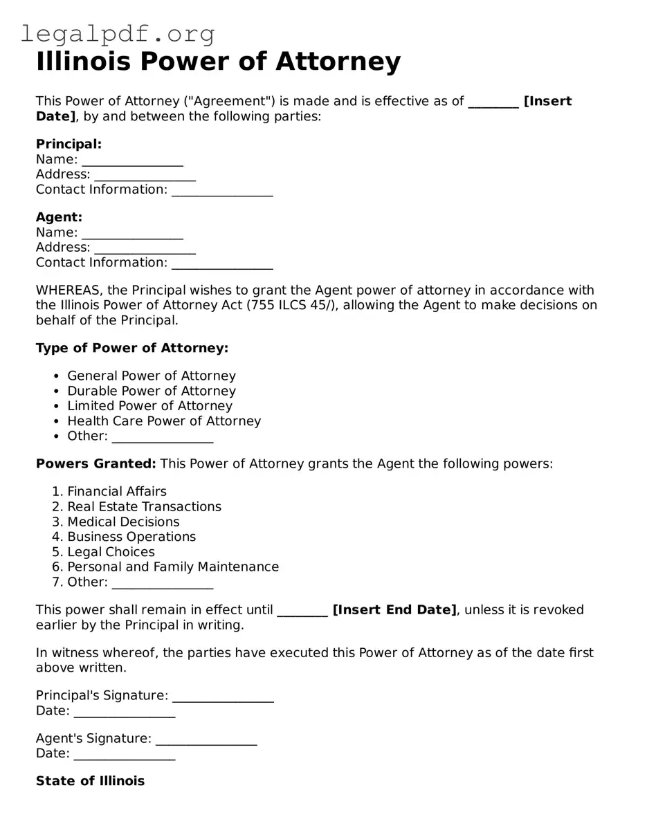 Valid  Power of Attorney Template for Illinois