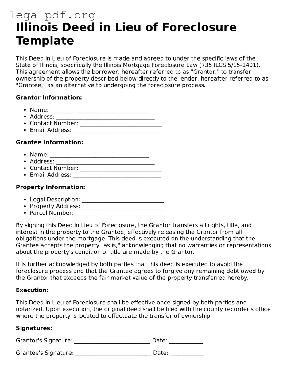 Valid  Deed in Lieu of Foreclosure Template for Illinois