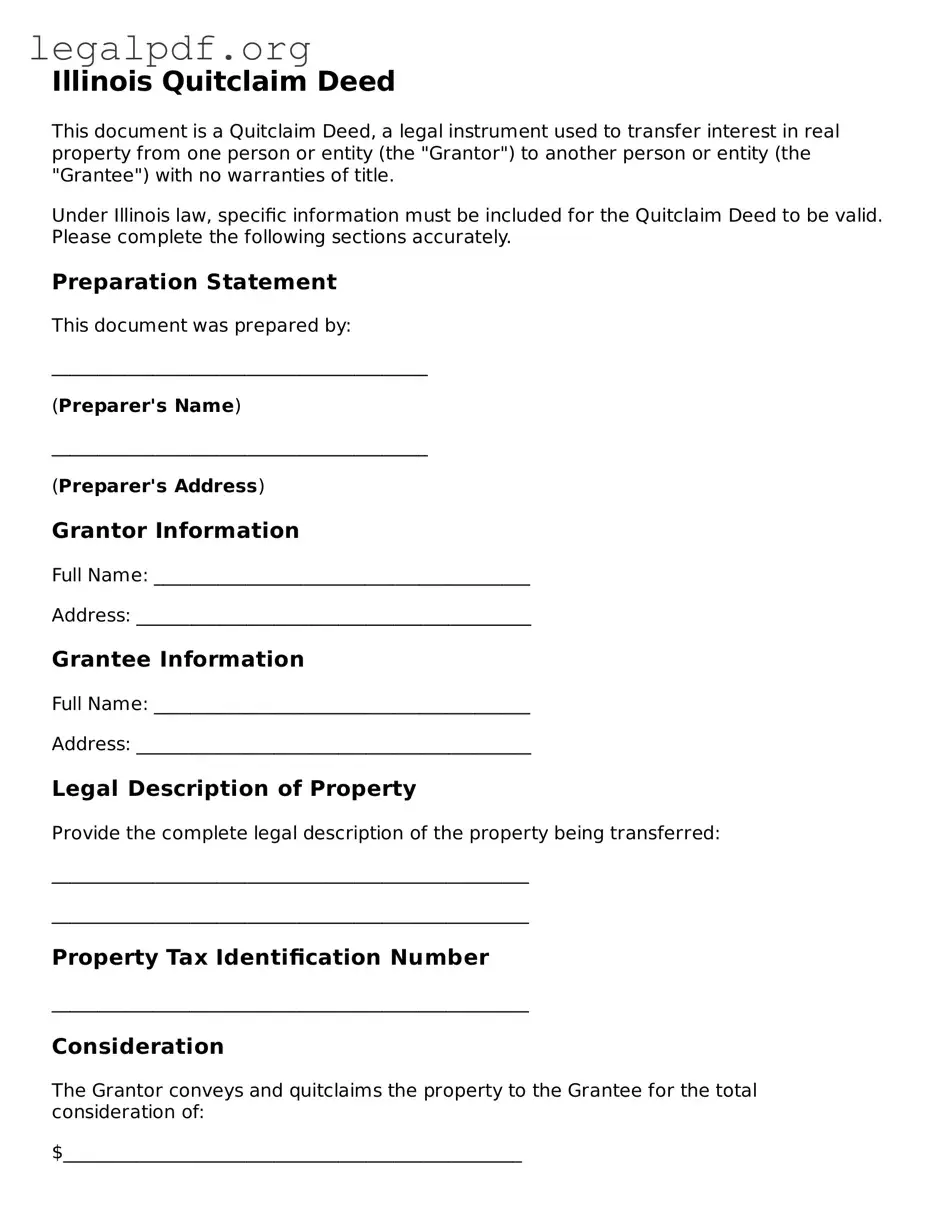 Valid  Quitclaim Deed Template for Illinois