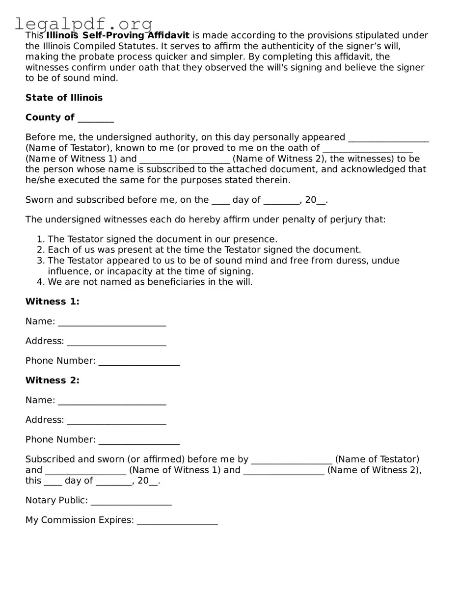 Valid  Self-Proving Affidavit Template for Illinois