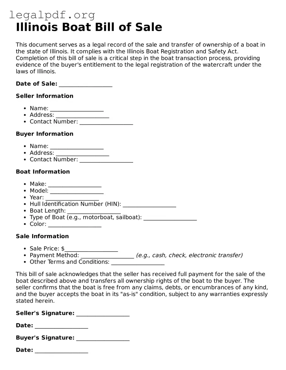 Valid  Boat Bill of Sale Template for Illinois
