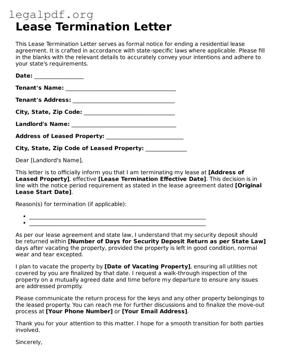 Blank Lease Termination Letter Document