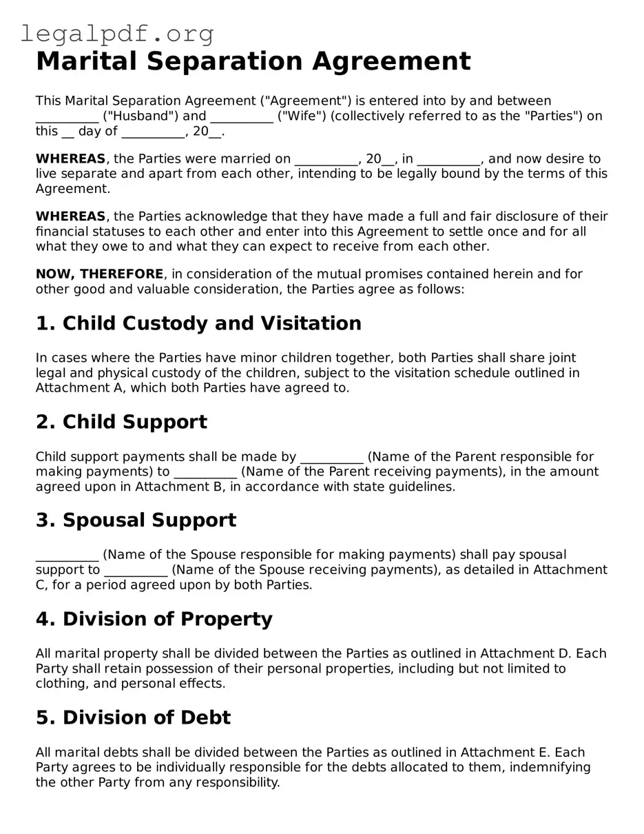 Blank Marital Separation Agreement Document