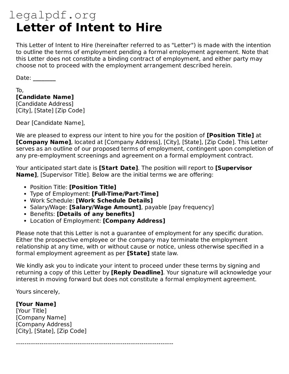 Blank Letter of Intent to Hire Document