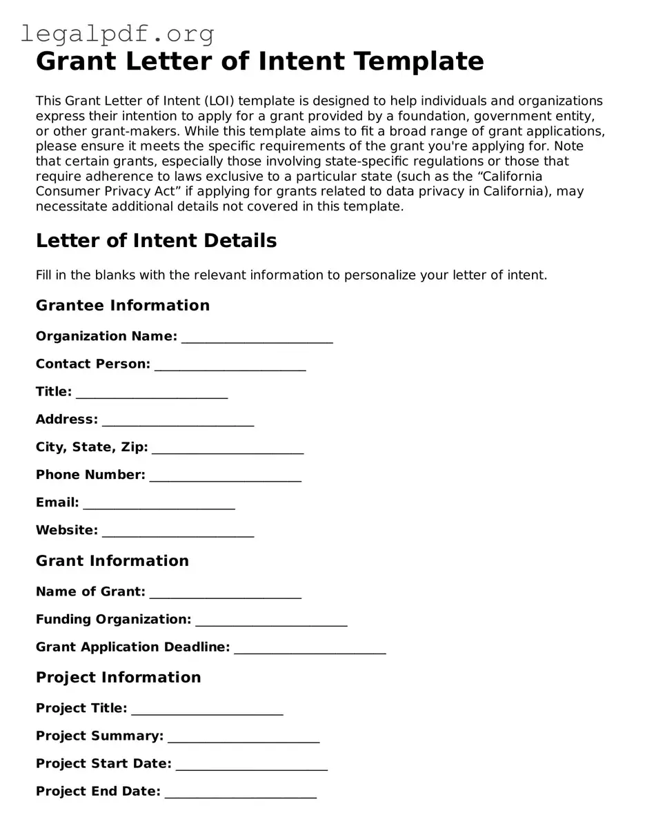Blank Grant Letter of Intent Document