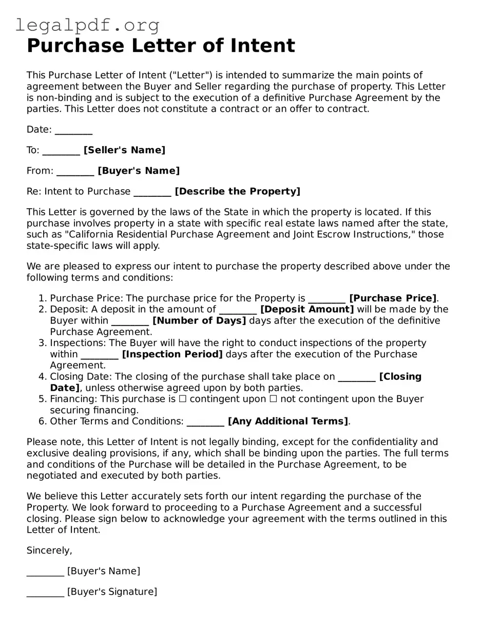 Blank Purchase Letter of Intent Document