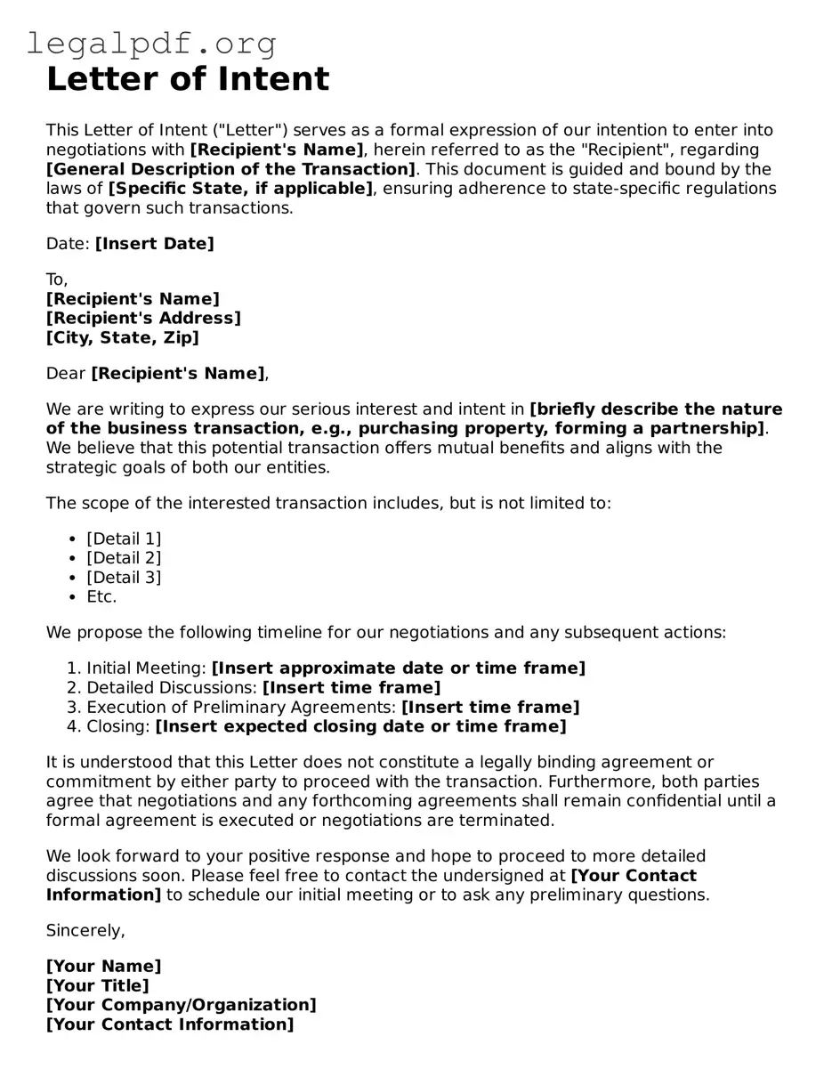 Blank Letter of Intent Document