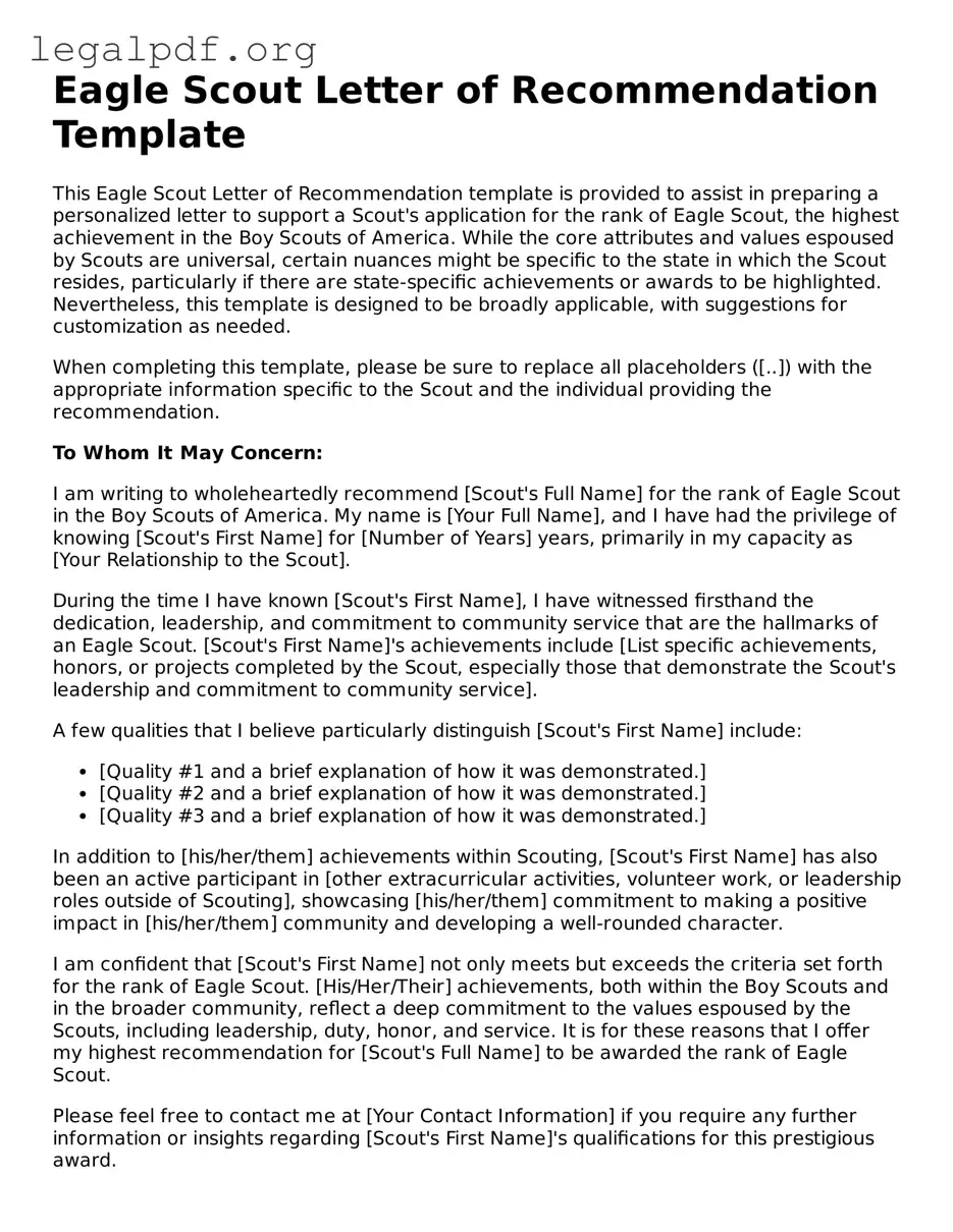 Blank Eagle Scout Letter of Recommendation Document