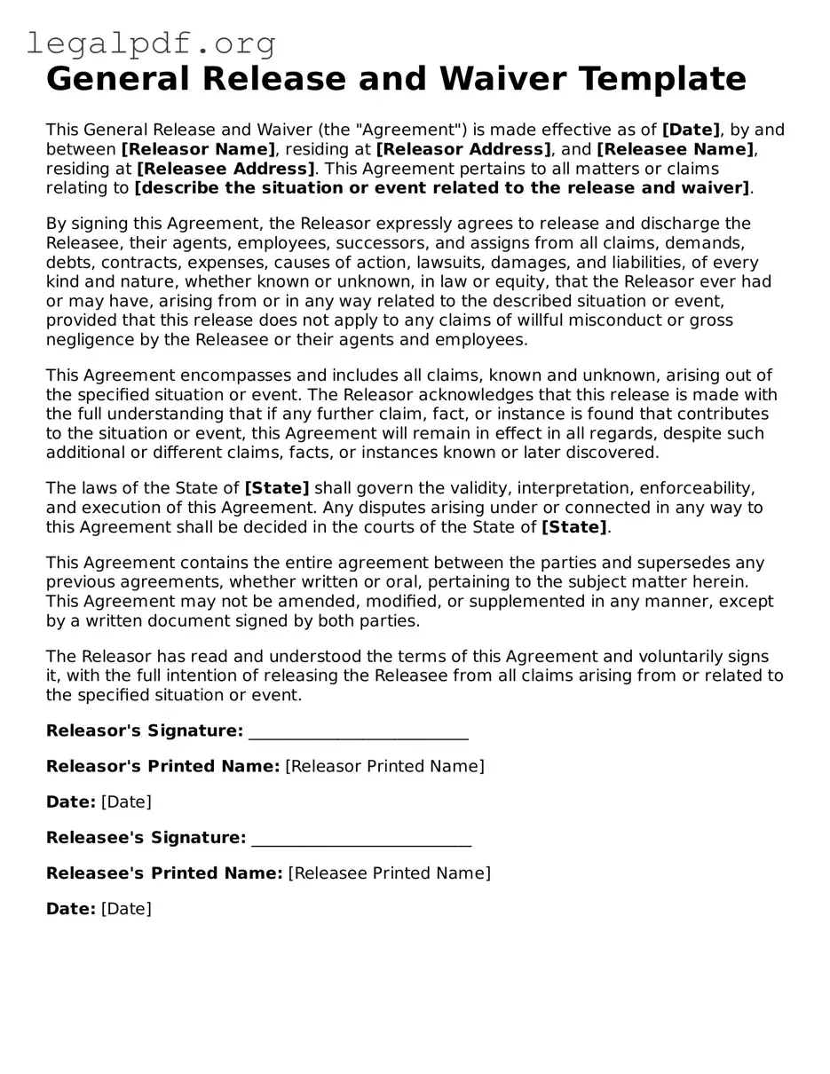 Blank General Release and Waiver Document
