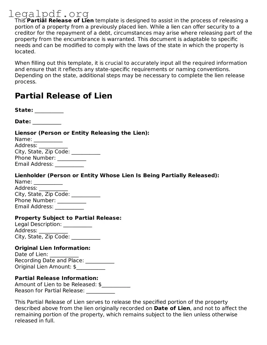 Blank Partial Release of Lien Document
