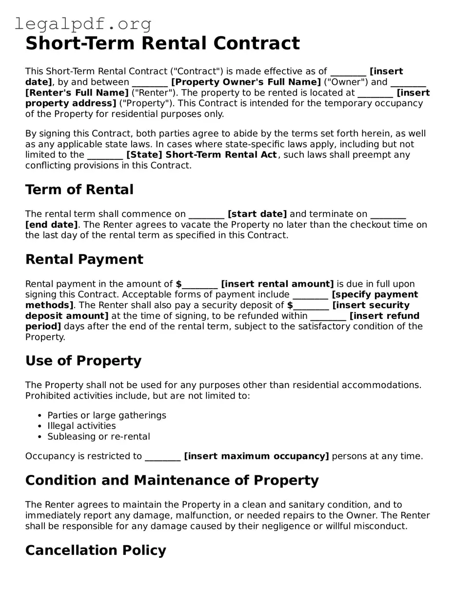 Blank Short-Term Rental Contract Document