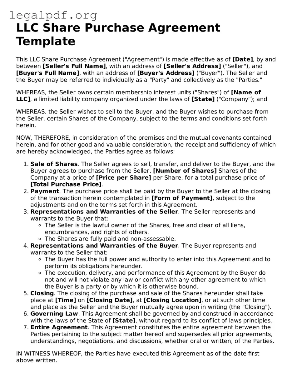 Blank LLC Share Purchase Agreement Document