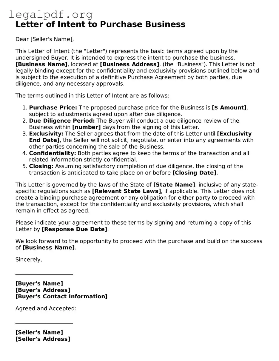 Blank Letter of Intent to Purchase Business Document