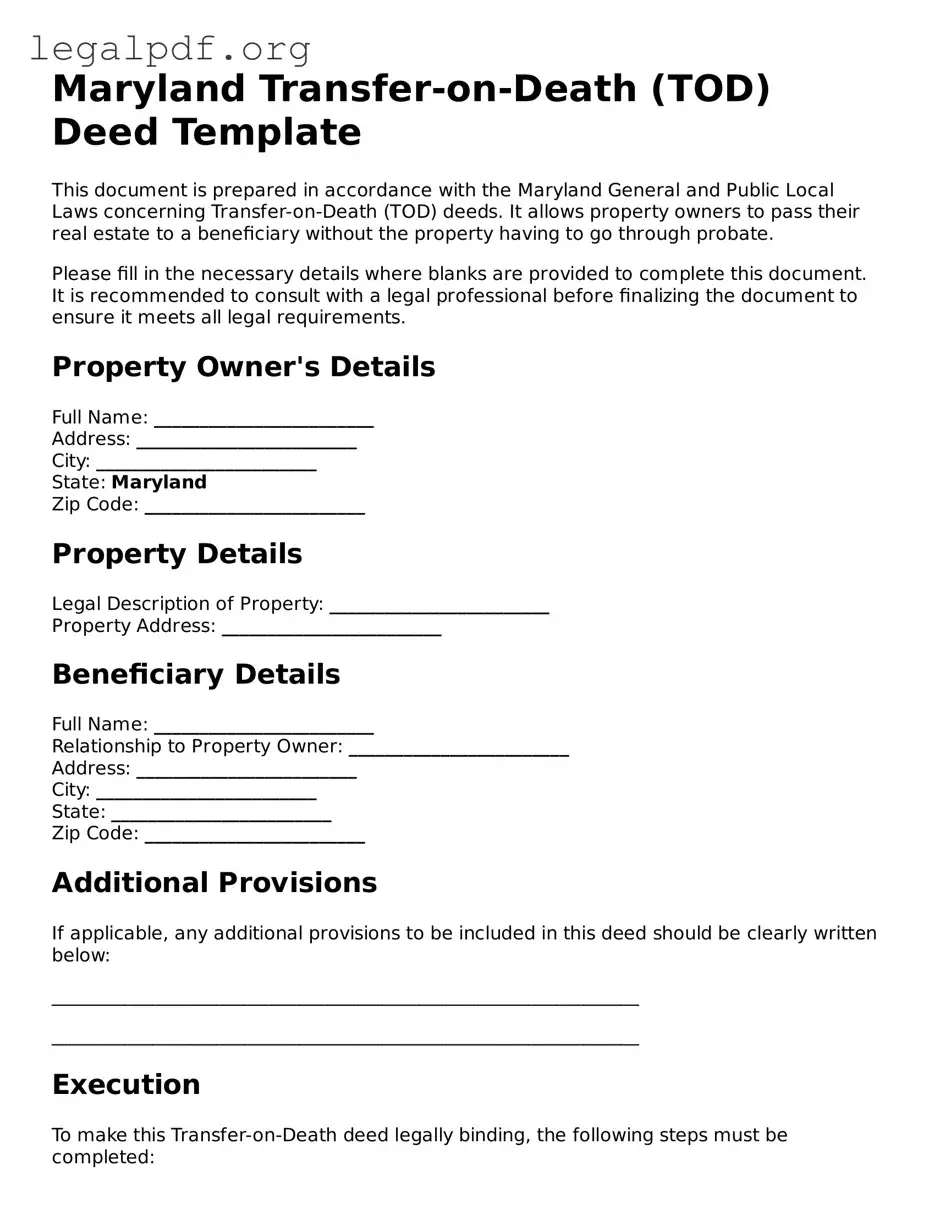 Valid  Transfer-on-Death Deed Template for Maryland