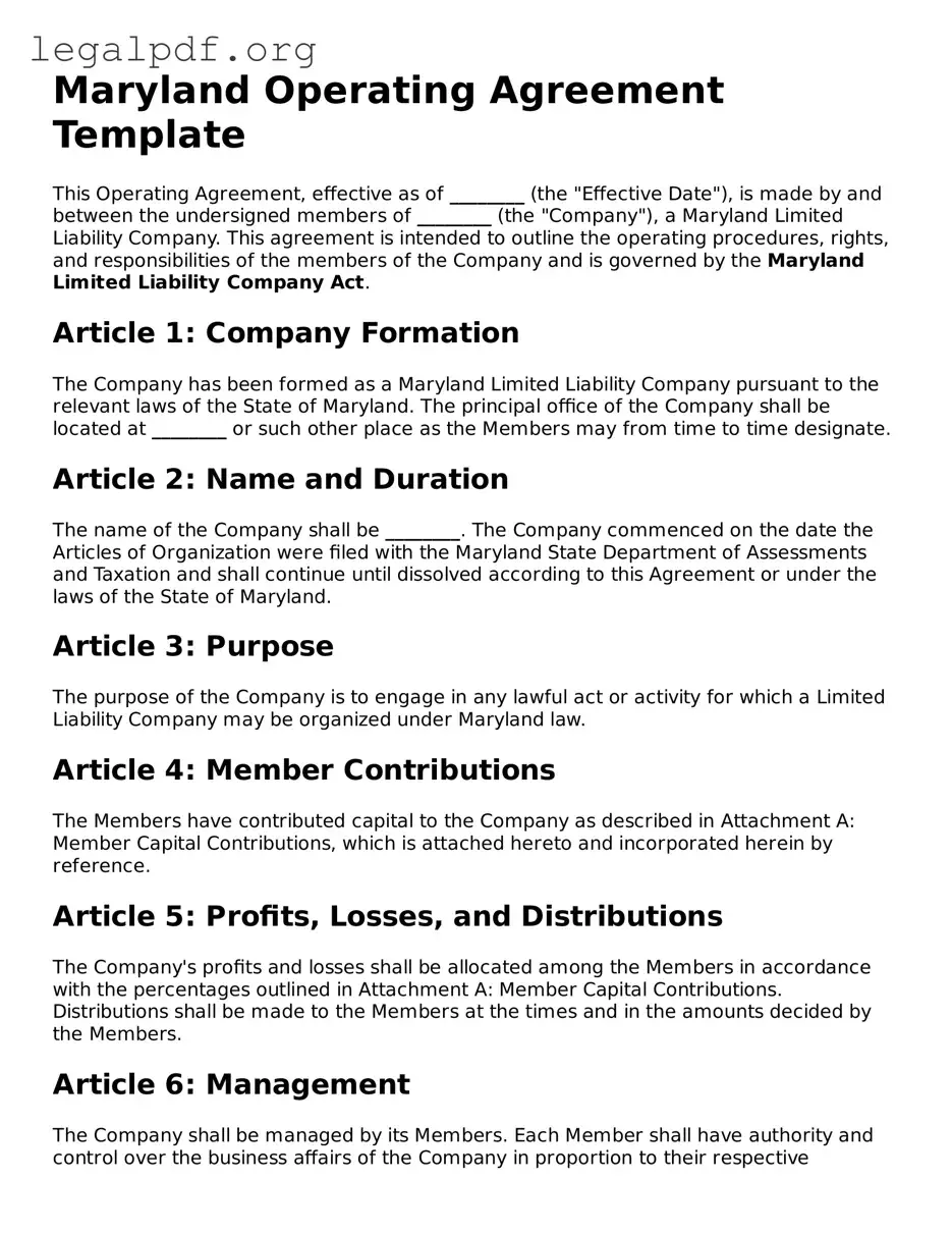 Valid  Operating Agreement Template for Maryland