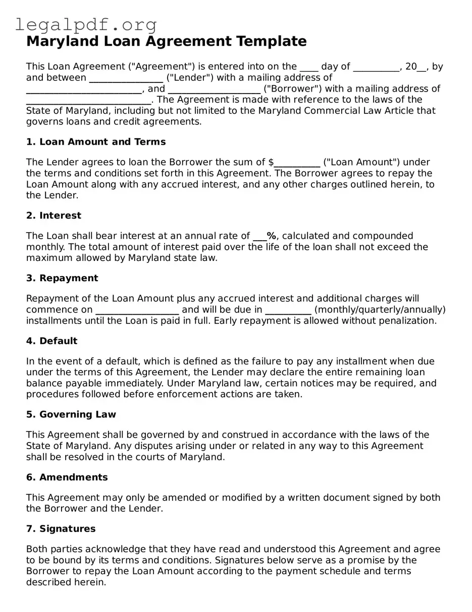 Valid  Loan Agreement Template for Maryland