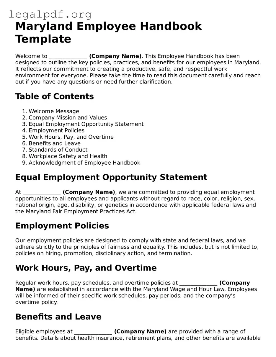 Valid  Employee Handbook Template for Maryland