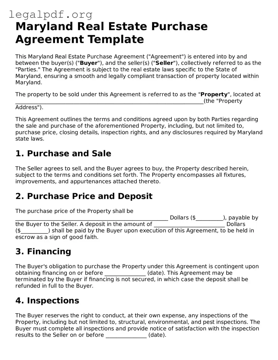 Valid  Real Estate Purchase Agreement Template for Maryland