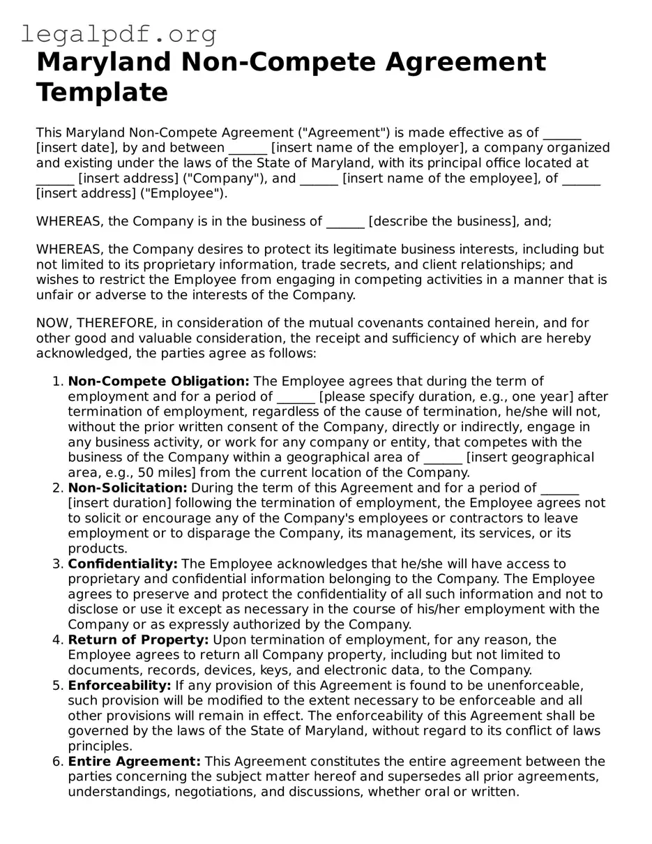 Valid  Non-compete Agreement Template for Maryland