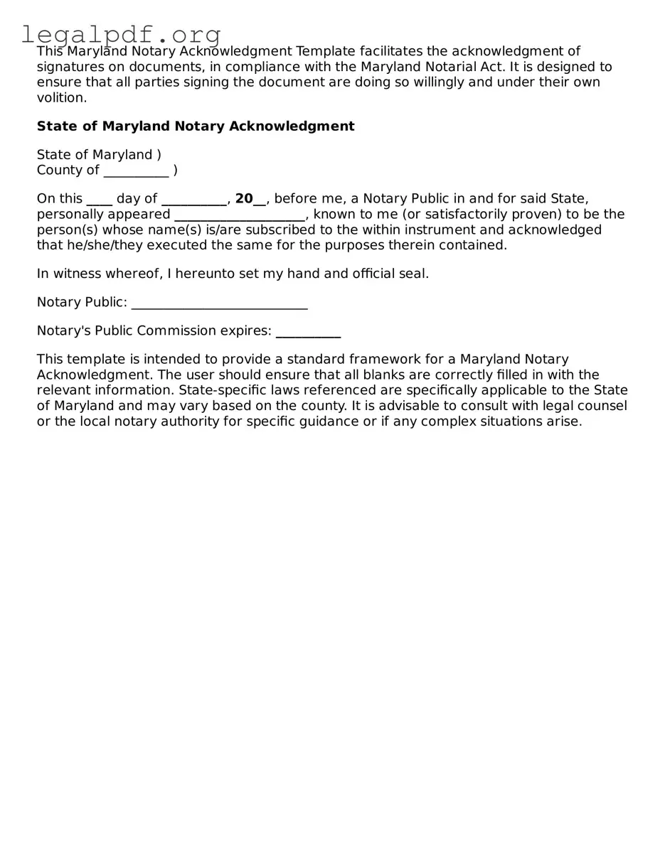 Valid  Notary Acknowledgement Template for Maryland