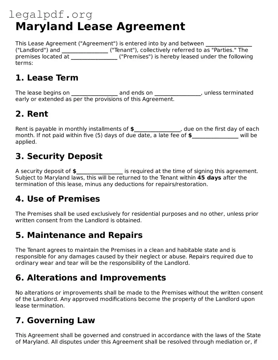 Valid  Lease Agreement Template for Maryland