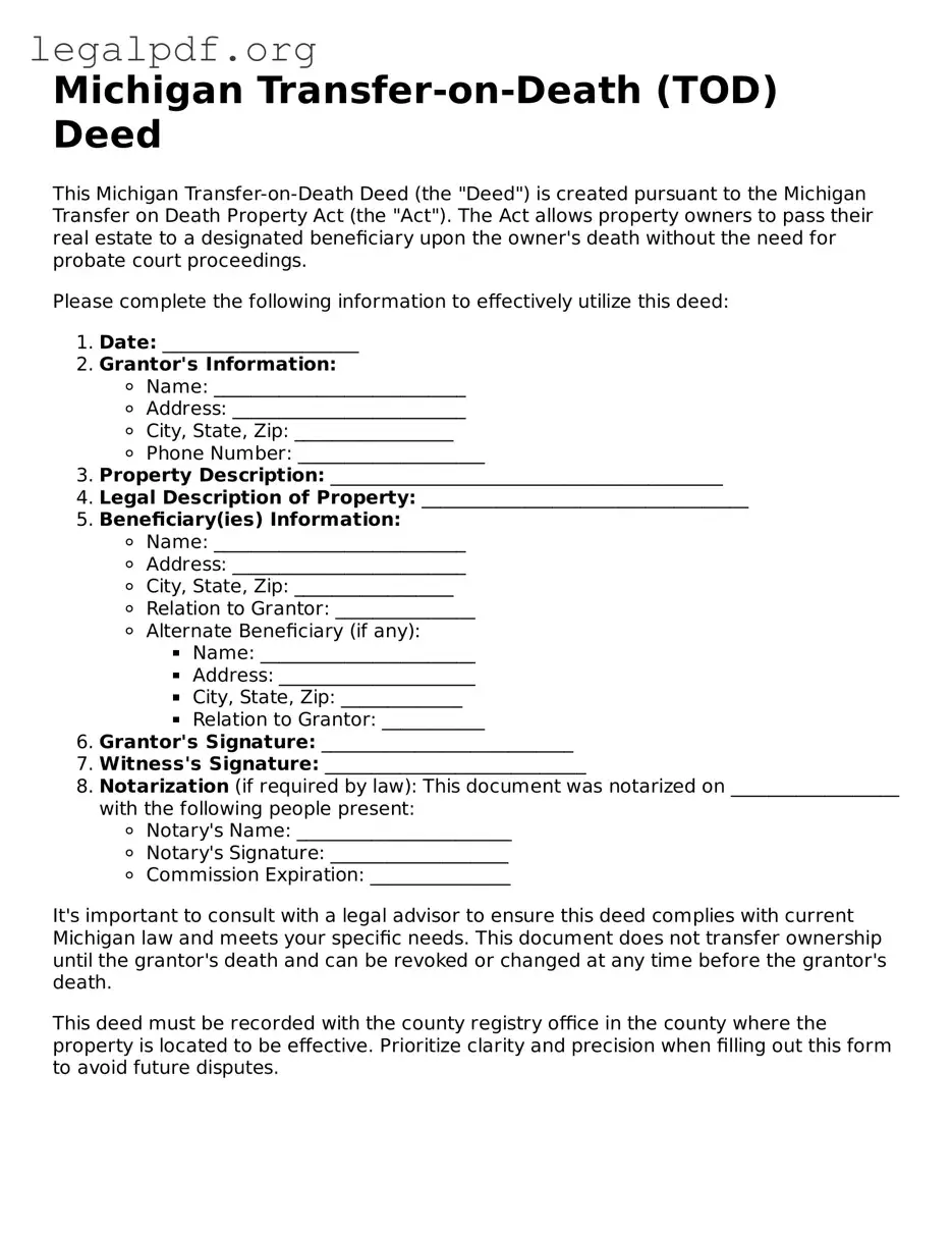 Valid  Transfer-on-Death Deed Template for Michigan