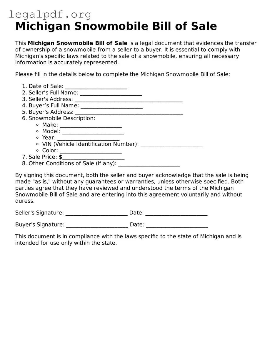 Valid  Snowmobile Bill of Sale Template for Michigan