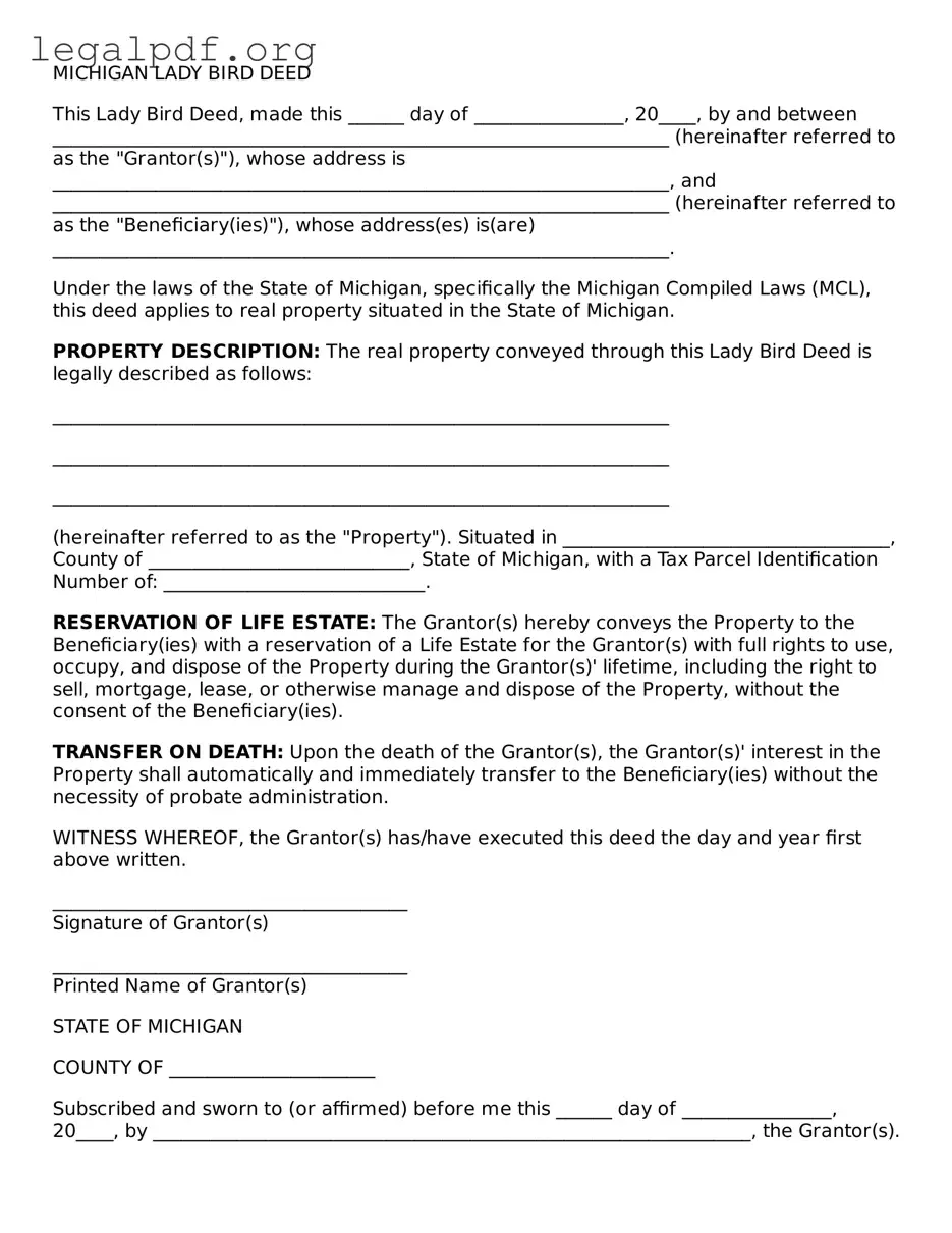 Valid  Lady Bird Deed Template for Michigan