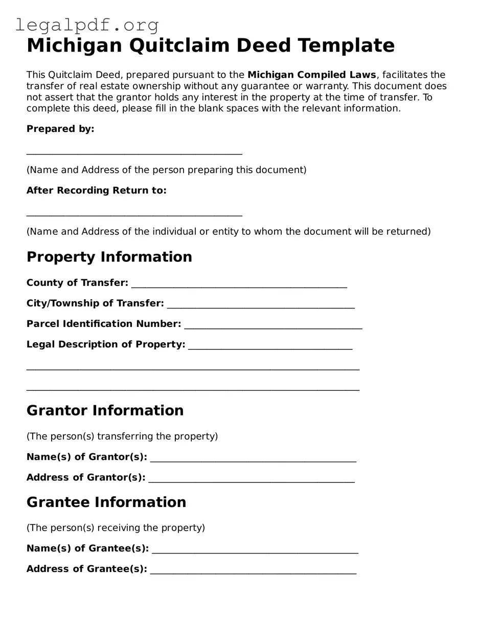 Valid  Quitclaim Deed Template for Michigan