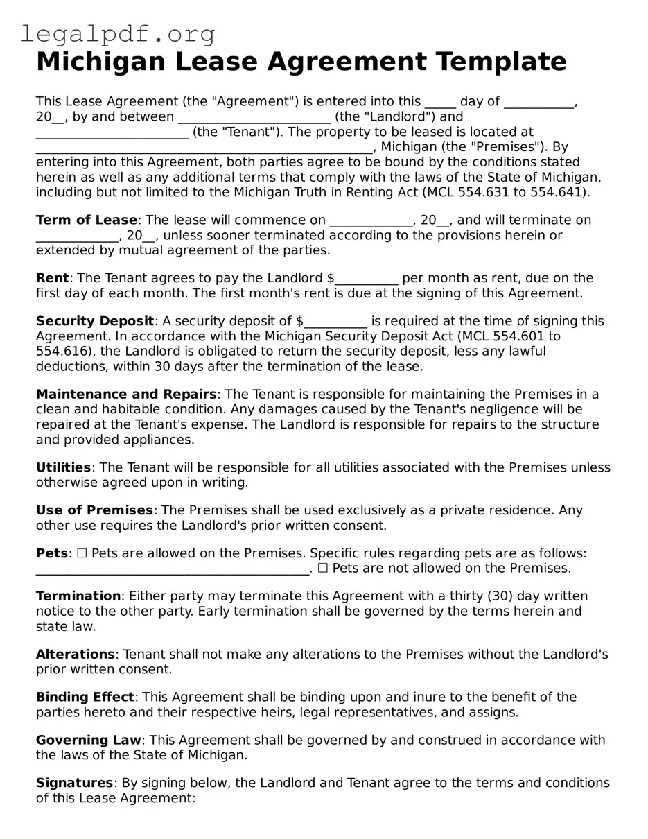 Valid  Lease Agreement Template for Michigan