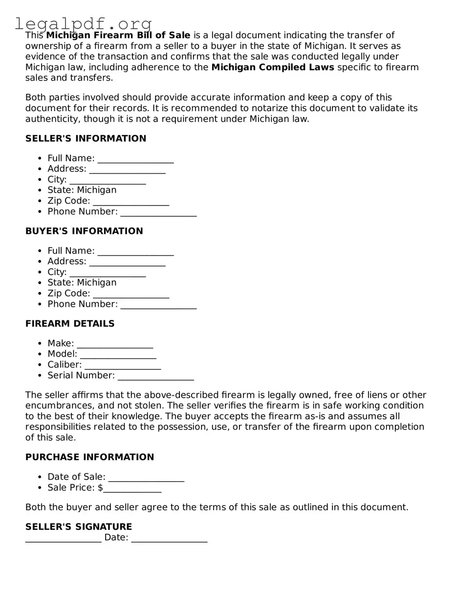 Valid  Firearm Bill of Sale Template for Michigan