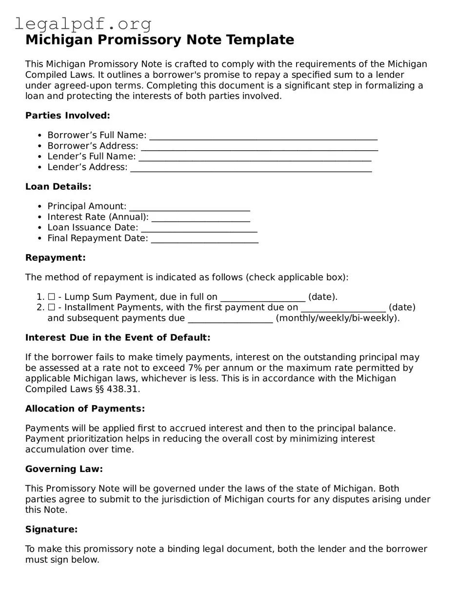 Valid  Promissory Note Template for Michigan
