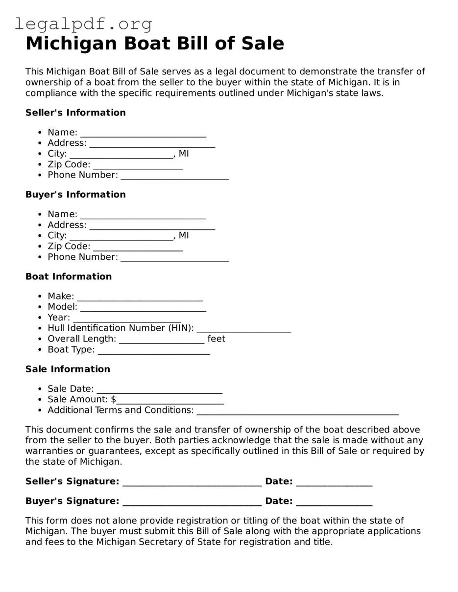Valid  Boat Bill of Sale Template for Michigan