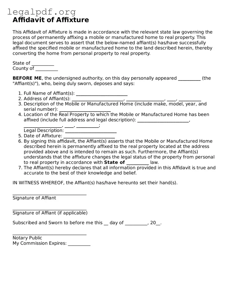 Blank Affidavit of Affixture Document